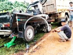 Tragis, Suzuki Carry Remuk Usai Beradu Dengan Truk Tronton Bermuatan Buah Sawit