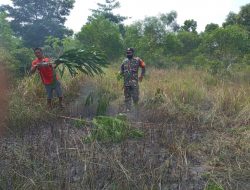 Meskipun Cuaca Panas, Serda Karjo Koramil 04/LPH Tetap Patroli dan Sosialisasi Karhutla