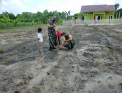 Babinsa Turut Serta Membantu Warganya Dalam Bercocok Tanam di Lahan Tumpang Pinjam