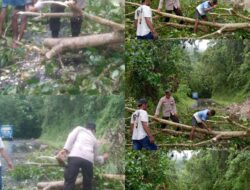 KEGIATAN PEMBERSIHAN MATERIAL TANAH LONGSOR DAN POHON TUMBANG YANG MENUTUPI BADAN JALAN NEGARA