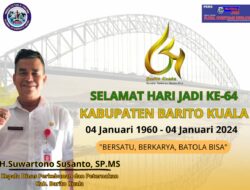 H. Suwartono Susanto, SP., MS, Kadis Perkebunan dan Peternakan : Selamat Hari Jadi Ke-64 Kabupaten Barito Kuala (04 Januari 1960 – 04 Januari 2024)