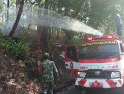 Babinsa Klego Sigap Bantu Damkar Padamkan Kebakaran Lahan Di Desa Tanjung