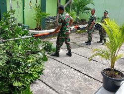 Cegah Terjadinya Pohon Tumbang, Koramil 02/Banjarsari Laksankan Kerja Bakti Perempelan Dan Pemotongan Ranting Pohon