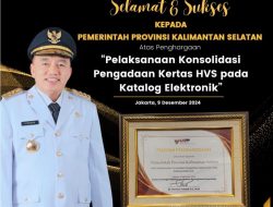 Plt. Gubernur Kalsel H. Muhidin Terima Penghargaan atas Konsolidasi Pengadaan dari LKPP RI