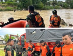 Babinsa Koramil 1313-02/Marisa Bantu Pencarian Tenggelamnya Warga Di Sungai Kompleks Pasar Tradisional Marisa