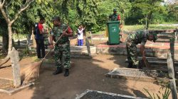 Sambut HUT Ke-59 Korem 074/Warastratama, Koramil 04/Jebres Kerja Bakti di TMP Kusuma Bakti Juruq