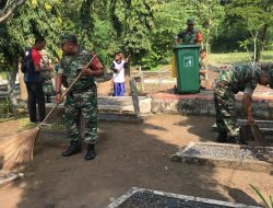 Sambut HUT Ke-59 Korem 074/Warastratama, Koramil 04/Jebres Kerja Bakti di TMP Kusuma Bakti Juruq