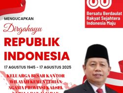 Keluarga Besar Kepala Kantor Wilayah Kementerian Agama Provinsi Kalimantan Selatan Dan Jajaran Mengucapkan Dirgahayu Republik Indonesia Ke-80