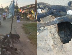 Lubang Besar Menganga di Jalan Poros Argomulyo Memprihatinkan, Pengendara Diminta Berhati-hati