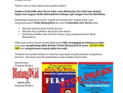 “Media Online Bintang38.id STOP PRESS Wartawan Atasnama Syahruddin Alias Morok dari Keanggotaan !!”