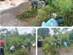 Babinsa Nogosari Ajak Warga Sembungan Gotong Royong Bersihkan Jalan Desa.