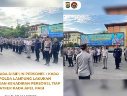 Karalog Polda Lampung Memimpin Pelaksanaan Apel Pagi serta Melakukan Pengecekan Terhadap Kehadiran & Kesiapan Personel.