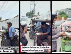Kepedulian Sosial, Polisi Wanita Satuan Lalu Lintas Polresta Bandar Lampung Menggelar Aksi Sosial Dengan Membagikan Makanan Gratis Kepada Masyarakat Dan Pekerja.