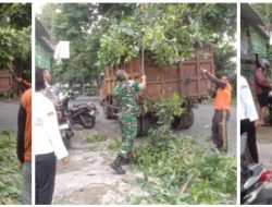Antisipasi Pohon Tumbang, Babinsa Mangkubumen Pimpin Kerja Bakti Perempelan Ranting Pohon